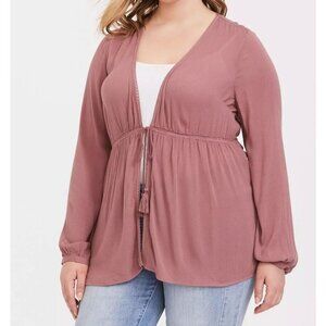 Torrid Walnut Tie Front Babydoll Top Boho Peasant Dusty Pink Women's Sz 0 Large